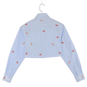 High Quality Elegant Women's Floral Sweet Color Vintage Woven Button Embroidery <strong>Shirt</strong> <strong>Collar</strong> Long Sleeve Crop <strong>Shirts</strong> - Product Image 2