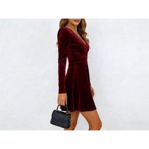 Abito Casual da Donna <span class=keywords><strong>Autunno</strong></span> Inverno in Velluto con Scollo a V e Maniche Lunghe - Product Image 1