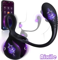 Anneau vibrant pour pénis avec boules, masseur de prostate, jouets sexuels masculins, 3 en 1, anneau vibrant pour pénis avec mode de roulement des billes, 9 vibrations