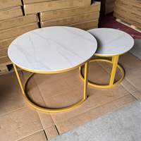 Ensemble de tables basses gigognes intelligentes en MDF multicolores, gain de place, surface aspect marbre, facile à nettoyer, mobilier de salon
