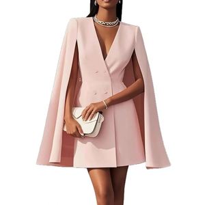 <b>Women's</b> 2026 Double-Breasted Blazer Shawl <b>Cape</b> Solid Color Autumn Commuter Suit Dress for Europe America - Product Image 6