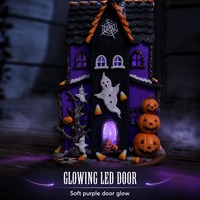 Figurine personnalisée OEM en pâte à modeler, maison hantée d'Halloween, avec lumière LED, cité fantôme de citrouilles, décoration de table
