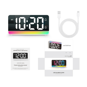 Thời gian LED hiển thị kỹ thuật số bảng đồng hồ báo thức im lặng làm việc Bộ nhớ ánh sáng ban ngày tiết kiệm thời gian Chức năng bàn đồng hồ với RGB môi trường xung quanh ánh sáng - Product Image 5