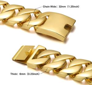 32MM Hochwertiges Edelstahl Schweres kubanisches Ketten armband Herren 18 Karat vergoldete Herren Chunky Curb Chain Link Armbänder - Product Image 3