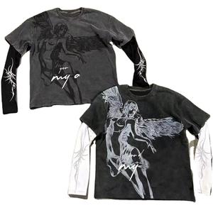 Vente flash : Pull vintage en coton 100% délavé à l'acide, surdimensionné, écologique, respirant, patchwork, double couche, manches longues pour homme - Product Image 1