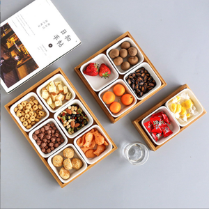 EMOER Treillis <span class=keywords><strong>en</strong></span> céramique de <span class=keywords><strong>bambou</strong></span> <span class=keywords><strong>et</strong></span> de bois avec couvercle <span class=keywords><strong>Assiette</strong></span> à collation pour fruits secs - Product Image 2