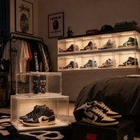 Boîte de rangement pour chaussures avec écran LED, transparente, empilable, organiseur de baskets, pour jouets, figurines, objets de collection, rangement pour salle de jeux, placard
