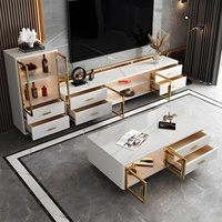 NOVA Meuble TV en marbre moderne Planche cannelée en bois Design Centre de divertissement Table Mobilier de maison Armoire de rangement pour salon