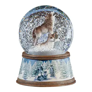 可定制3D动物冬季狼雪球聚树脂水球圆顶圣诞雪球