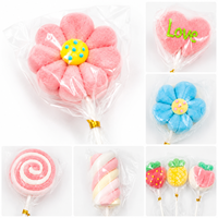12-35g Kleurrijke Marshmallow Pops in één stuk met fruit- en bloemenmotieven voor verjaardagspartyfavoren
