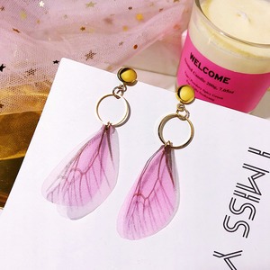 Moda literaria temperamento pendiente hecho a mano Perla Rosa Azul Rojo colorido tul mariposa alas oreja gancho pendientes al por mayor - Product Image 3
