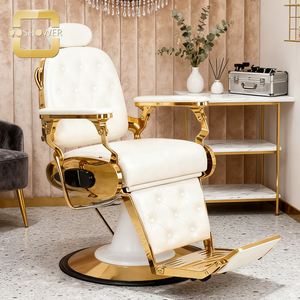 Sillón de Barbería Antiguo, Equipo de Salón, Color Blanco Dorado, Sillón de Barbería Vintage para Venta al por Mayor, Sillón de Peluquería - Product Image 5