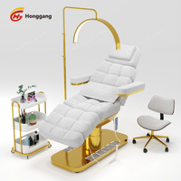 Lit de Massage Électrique de Luxe à Base Dorée, Lit de Soin du Visage et des Cils pour Salon de Beauté, Table Chaise Cosmétique avec Lampe, Mobilier de Salon pour Cils