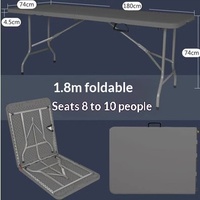 Table pliante rectangulaire exclusive transfrontalière, portable et minimaliste, pour repas en extérieur, avec chaises, 6 pieds, moulée par soufflage
