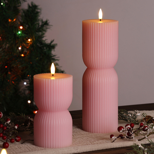 Mermei's <strong>Pink</strong> Flameless Handmade Paraffin Wax LED Flower Pillar <strong>Candle</strong>-Remote Control Battery Operated Party Christmas - Product Image 4