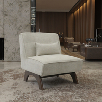Chaise longue moderne sans accoudoirs en tissu beige, chaise de détente rembourrée avec coussin, pieds en bois de caoutchouc pour salon