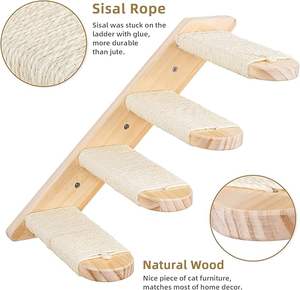 2025 Venta caliente Marco de escalada de gato de madera ecológico moderno de lujo <span class=keywords><strong>DIY</strong></span> escalera de cuatro escalones montada en la pared con rasguño de yute - Product Image 2