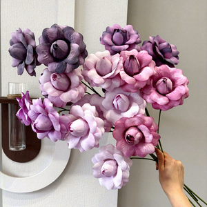 Fleurs artificielles Luo Shen Rose : Roses à 3 tiges et pétales bouclés dans une palette de couleurs Morandi pour les murs floraux de mariage et la décoration intérieure - Product Image 5
