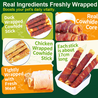 Bâtonnets de 17 cm en cuir de vache véritable enveloppés de poulet ou de canard, friandises dentaires naturelles à mâcher pour chiens et chats, longue durée, en cuir brut