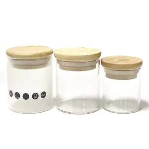 Custom Aromatherapy Gift Frosted Clear Glass Make Candle Jars Containers with Bamboo Wooden Lid