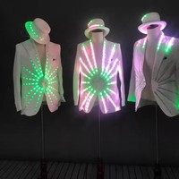 Светодиодный костюм RGB для взрослых унисекс, светящаяся танцевальная одежда из полиэстера для выступлений на сцене, ночных клубов, баров, вечеринок, праздничных украшений