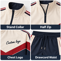 Survêtement rétro personnalisé à blocs de couleur avec fermeture éclair quart de tour pour homme, veste et short tissés avec logo imprimé pour les sorties décontractées quotidiennes