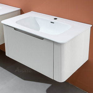 Meubles de salle de bain suspendus au mur de style villa moderne, <span class=keywords><strong>lavabo</strong></span> en céramique simple, <span class=keywords><strong>meuble</strong></span>-<span class=keywords><strong>lavabo</strong></span> en PVC de 18 mm avec miroir à LED - Product Image 4