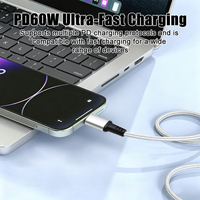 Nouveau câble de charge magnétique multifonction 2-en-1 60W PD Type C vers Type C 2026 avec cordon tressé en nylon pour téléphone et montre