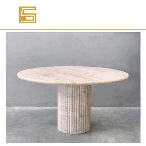Vòng Trắng travertine bàn ăn 6-8 người đá quốc tế đá cẩm thạch bảng rãnh gạch đứng để hỗ trợ cho bán - Product Image 1