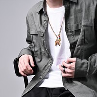 Collier personnalisé en acier inoxydable plaqué or avec pendentif requin de dessin animé et breloque lettre, chaîne cubaine, bijoux tendance pour hommes, style hip-hop