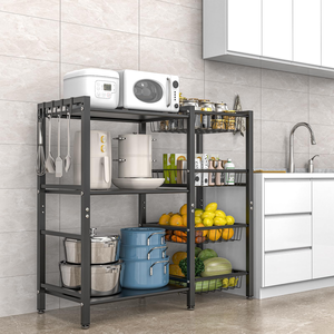 Multi-Functional ABS Metal Trolley <b>Storage</b> Rack with Wheels Floor-Standing Snack & <b>Microwave</b> Oven Rack for Bedroom & Kitchen - Product Image 4