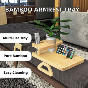 Bamboo Lacquer Finish 2-Layer Multifunction Armrest Tray Cup Holder for Bathroom Kitchen Living Room Use Beverage Snack Storage - Product Image 2