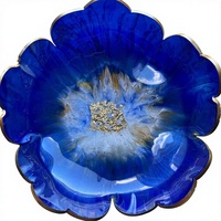 Bol en résine peint à la main, écologique, grand format, en forme de fleur bleue, avec accent doré, décoration d'intérieur, idées cadeaux pour fêtes, BINSADIQ CRAFTS