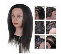 Tête de mannequin en cheveux humains naturels Remy pour la formation en coiffure, la coupe de cheveux, le tressage, la pratique en salon, tête réglable, style Yaki