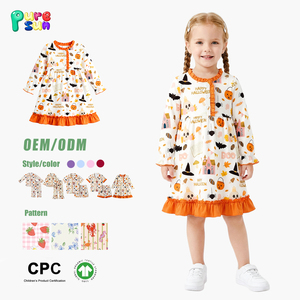 Pigiama per Bambini Puresun con Stampa Personalizzata <span class=keywords><strong>Happy</strong></span> Halloween, 100% Cotone, Set Pigiama con Volant per Bambine, Maniche Lunghe, in Bambù - Product Image 1