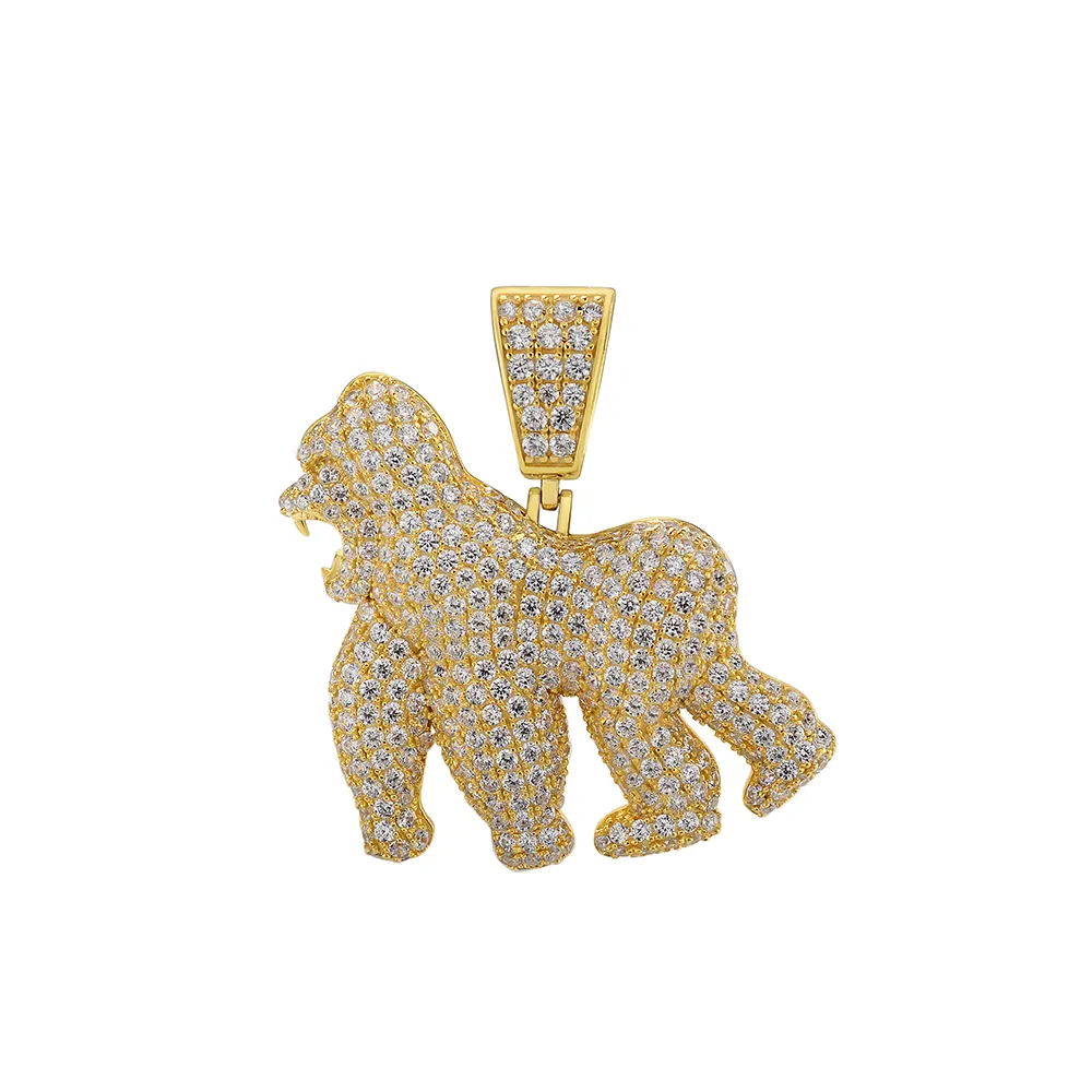 New Arrival 2022 Men Iced Out 5A Cubic Zircon Silver 14k Gold Plated Gorilla Animal Pendant