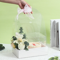 Grosir portabel transparan kotak susunan bunga lipat Floral kue kotak hadiah kemasan