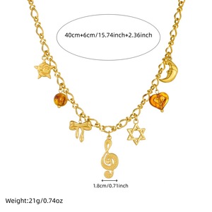 Gold Plated Stainless Steel Necklace With Musical Note Bow Star Moon Charms For Gift Fashion Jewelry N3889 - Product Image 4