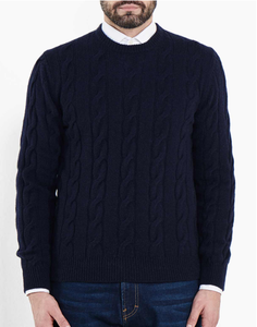 Custom Pure Cashmere Blend <strong>Men's</strong> Thick Crewneck Black Cable <strong>Woollen</strong> Knit Pullover Sweater for <strong>Men</strong> - Product Image 2
