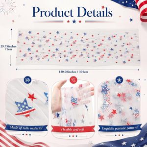 Tiamon Patriotic Table <b>Runner</b> 28 x 120 Inch Embroidered Stars Red White <b>Blue</b> Party Decor USA Flag Theme - Product Image 2