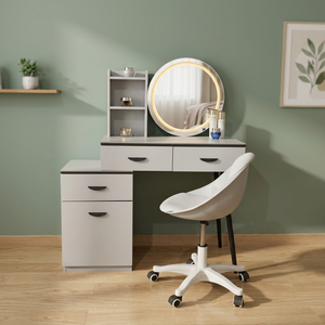 Modern Makeup Vanity <b>Table</b> With Lighted <b>Mirror</b> Storage Desk For Bedroom Furniture - Product Image 4