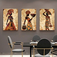 Ensemble d'art mural 3 pièces rétro pour femmes africaines, motif cartoon, toile, affiche, décoration murale pour chambre à coucher, salon, prêt à accrocher
