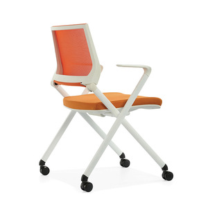 Chaise de formation pliante, chaise de conférence minimaliste orange pour personnel, bureau, hôtel, réunion avec roulettes - Product Image 3