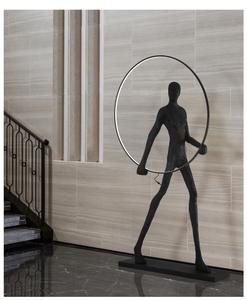 Lampe sur pied Anatomie, homme sportif en marche avec lampes circulaires, sculpture, statue, lampes sur pied, éclairage carré - Product Image 6