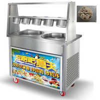 Machine à rouleaux de crème glacée à double plaque carrée à prix réduit avec 5 barils pour la préparation de glaces frites