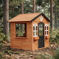 Moderna Casita de Juegos Prefabricada de Madera de Abeto para Exteriores con Ventanas y Porche, Puerta Segura para Patio Trasero, para Niñas