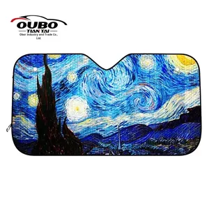 Pare-soleil de voiture à design anime, version Nuit étoilée de Van Gogh, pour pare-brise avant, vente directe usine, cadeau promotionnel d'entreprise - Product Image 1