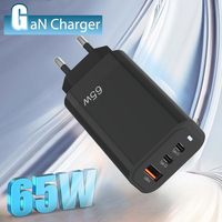 Cargador con Enchufe Europeo de 65W PD 3.0, Puertos USB-C y Tipo-A, Protección QC3.0 OVP, Adaptador de Viaje para Teléfonos Móviles