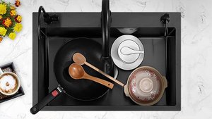 Matte Black Nano Kitchen Sink with Pull <b>Down</b> Sprayer and Glass Rinser 304 Stainless Steel Large Single Bowl - Product Image 4