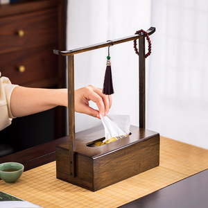 Boîte à mouchoirs en bambou de style rétro chinois avec décorations en pompon pour salons de thé et maisons - Product Image 1